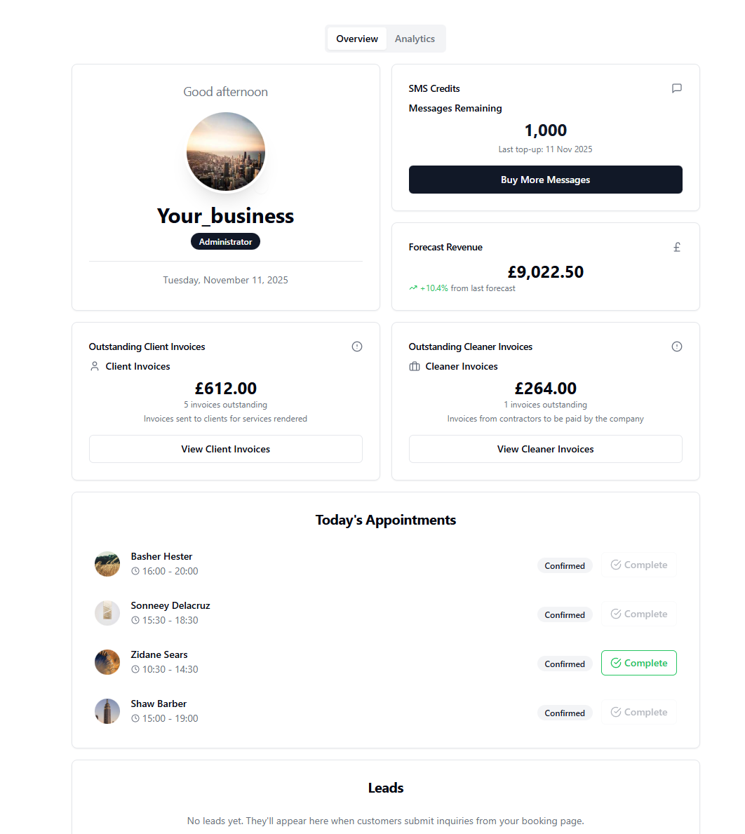 Business Owner Dashboard